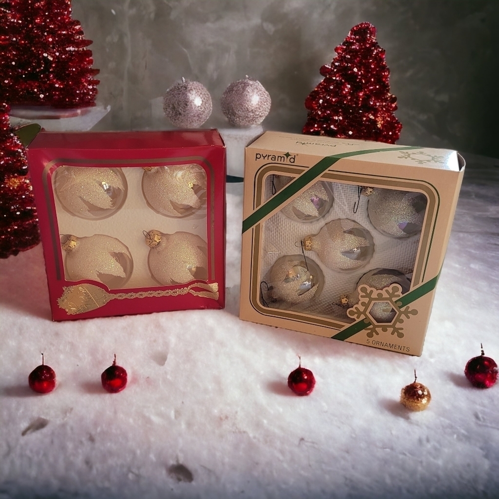 Vtg. Pyramid Christmas Ornaments Satin Sheen Victoria Collection Original Boxes